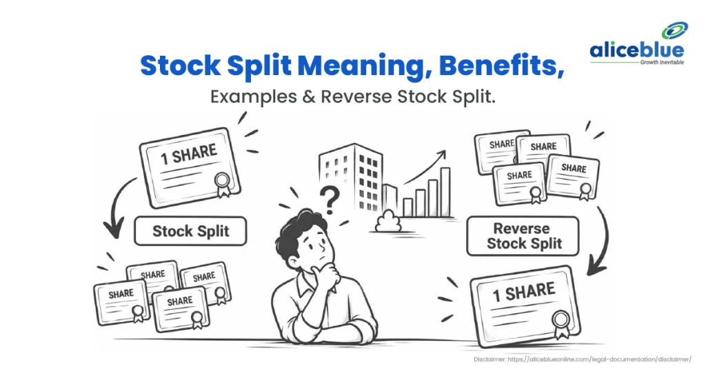 Stock split vs reverse stock split, showing one share dividing into several shares and several shares merging back into one