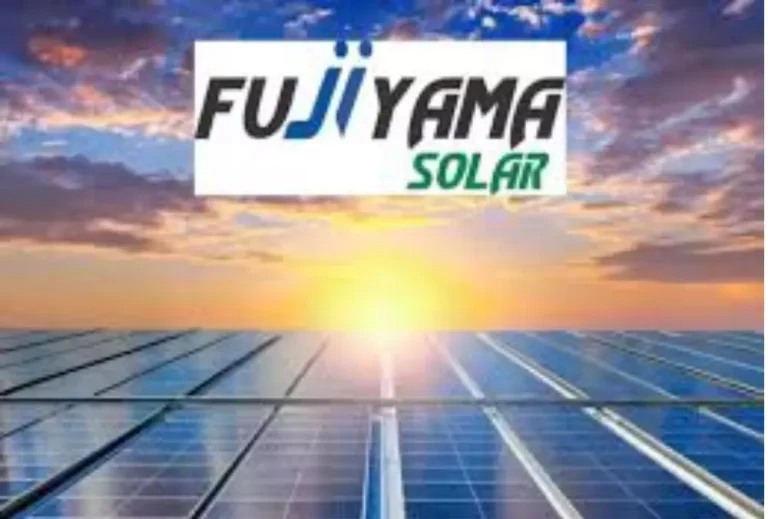 Fujiyama-Solar-panels-with-sunrise-background-showing-clean-energy-view