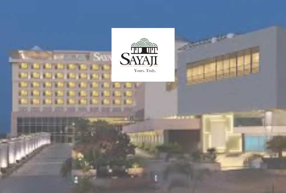Sayaji Hotels luxury hotel exterior at night
