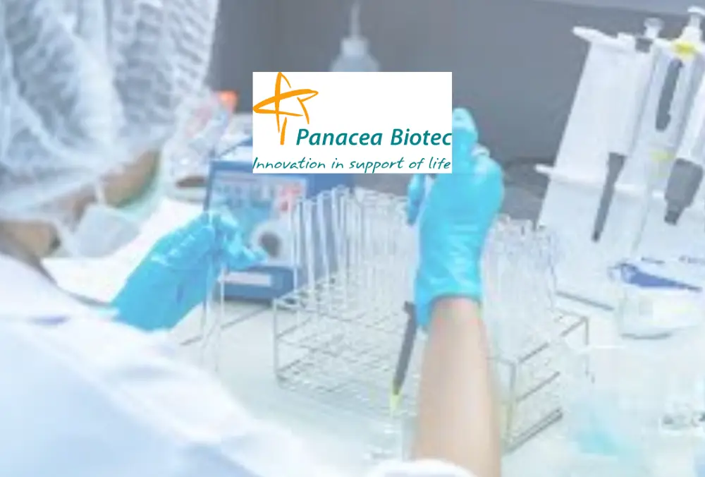 Panacea Biotec logo over lab worker using pipette