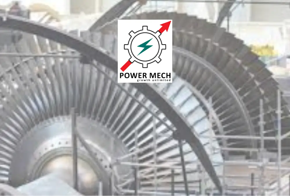 Power Mech logo over industrial turbine machinery