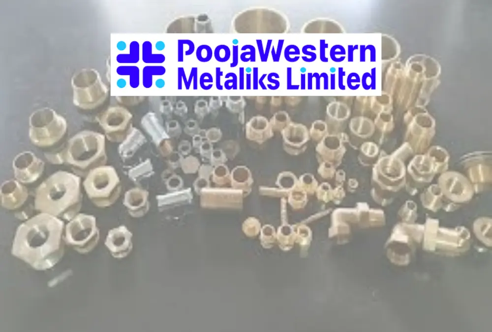 Pooja Western Metaliks logo over metal fittings and parts