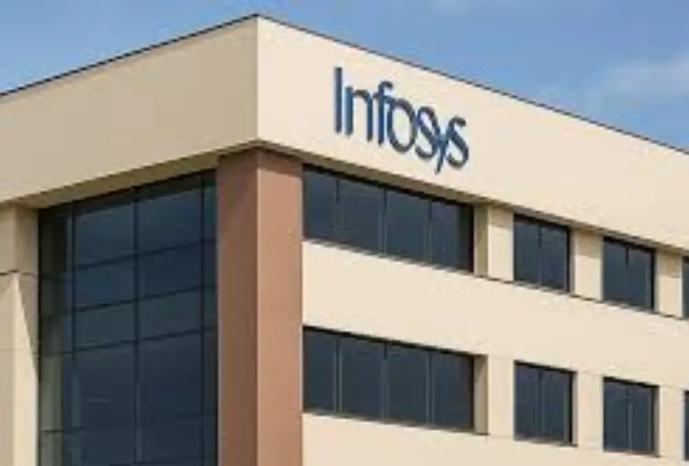 Infosys logo on modern office building exterior