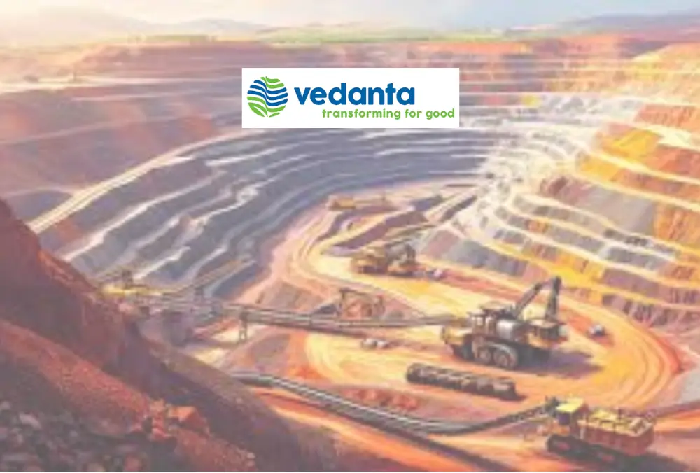 Vedanta open pit mining site with heavy machinery operations