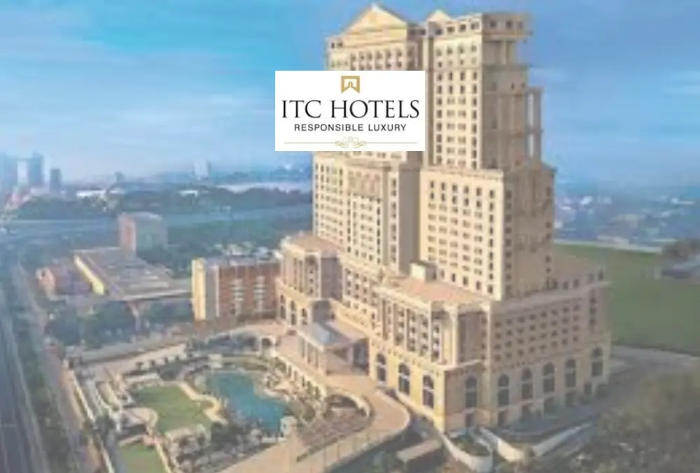 ITC Hotels luxury building aerial view with city skyline