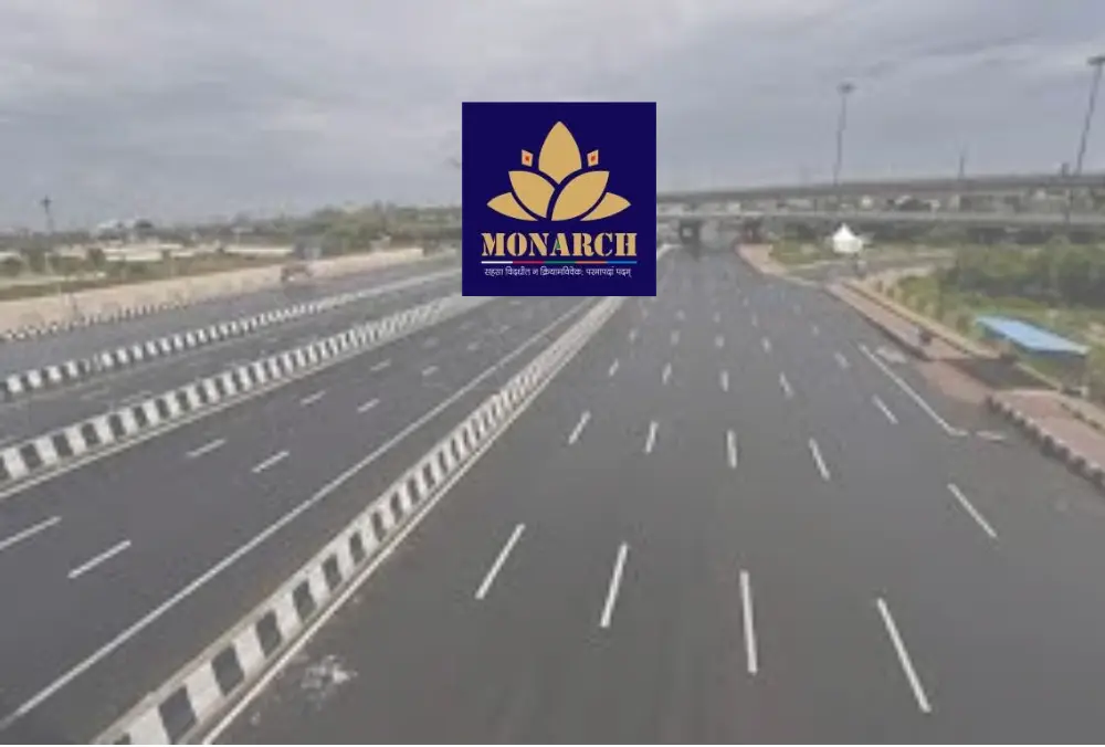 Empty multi-lane highway flyover with Monarch logo