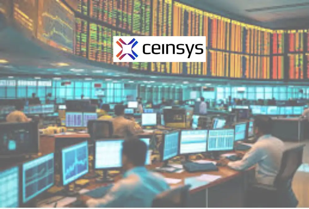 Ceinsys stock market trading control room with data screens