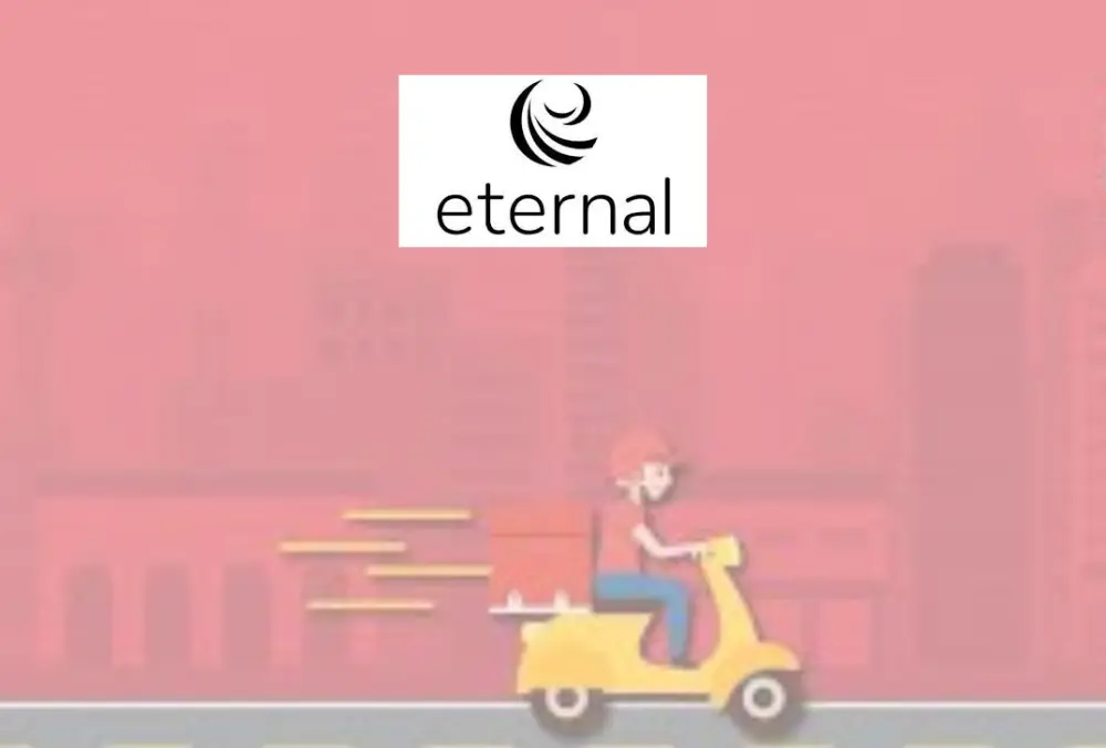 Eternal logo displayed over food delivery scooter illustration