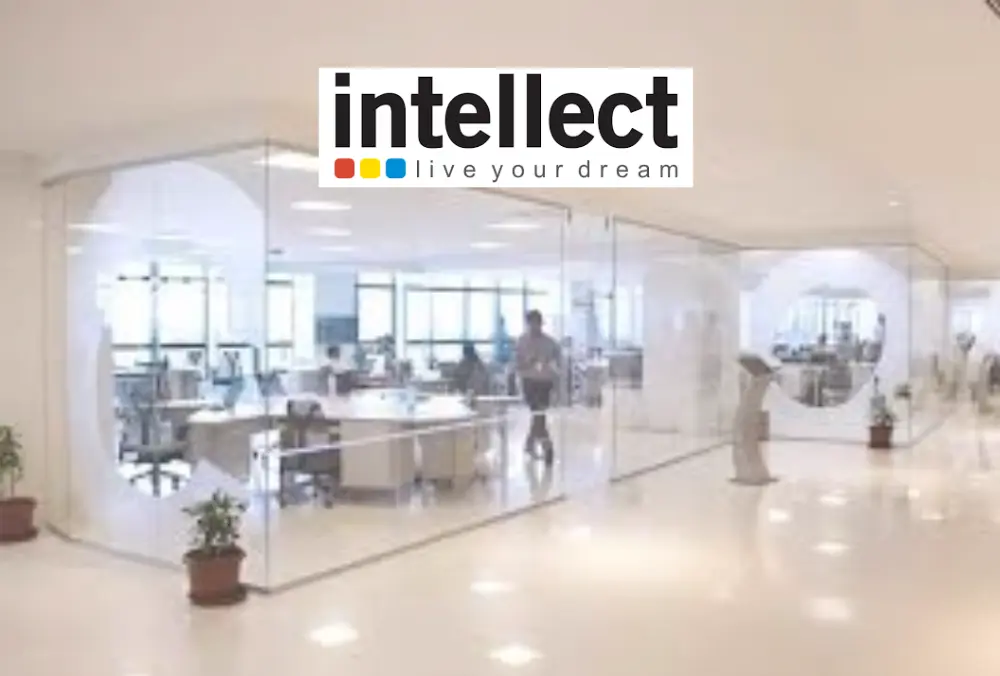 Intellect logo displayed over modern corporate office workspace