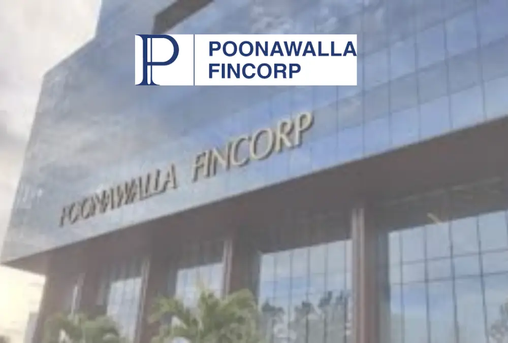 Poonawalla Fincorp logo displayed over corporate office building