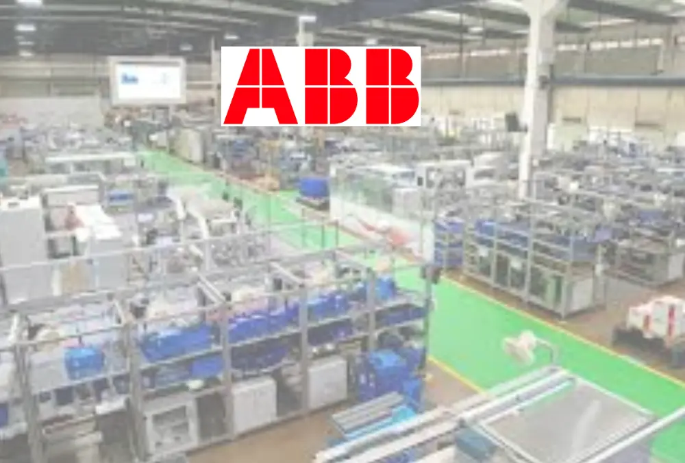 ABB logo displayed over large industrial manufacturing facility