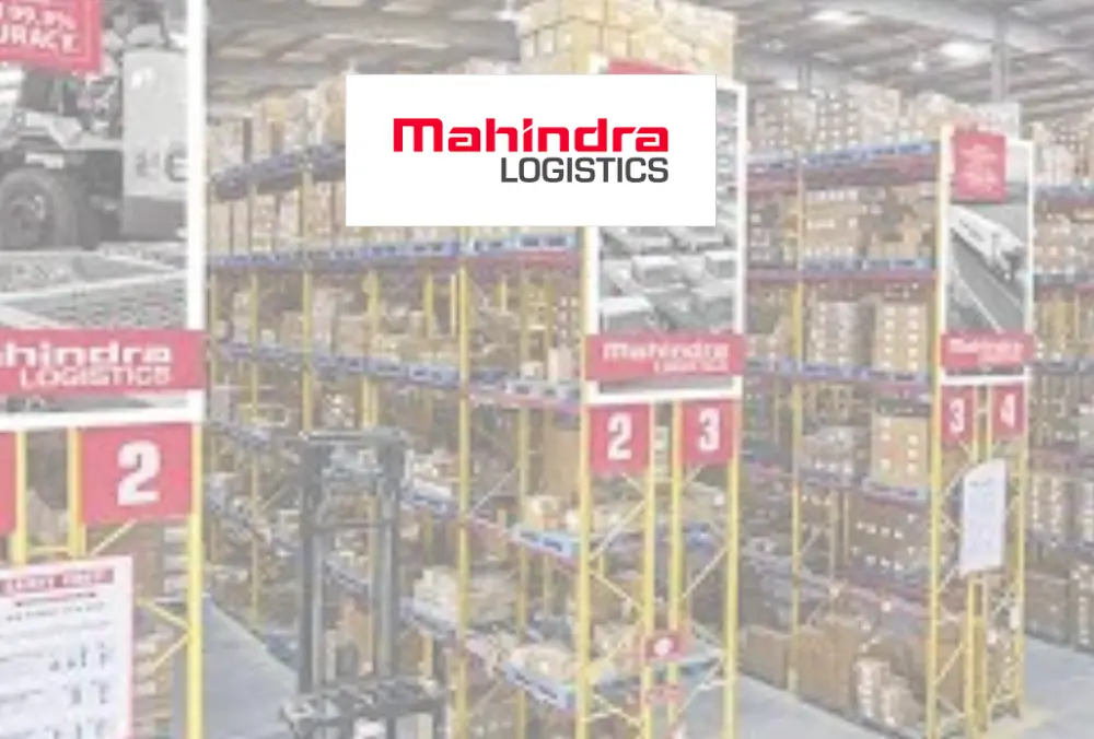 Mahindra Logistics logo displayed over large warehouse facility