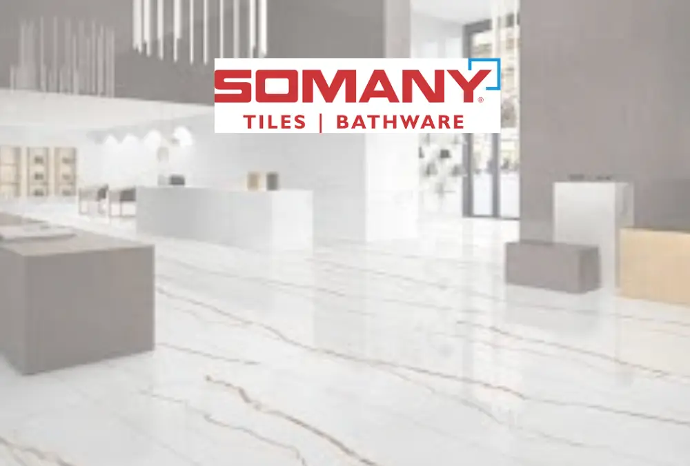 Somany Tiles and Bathware logo over modern tile showroom interior