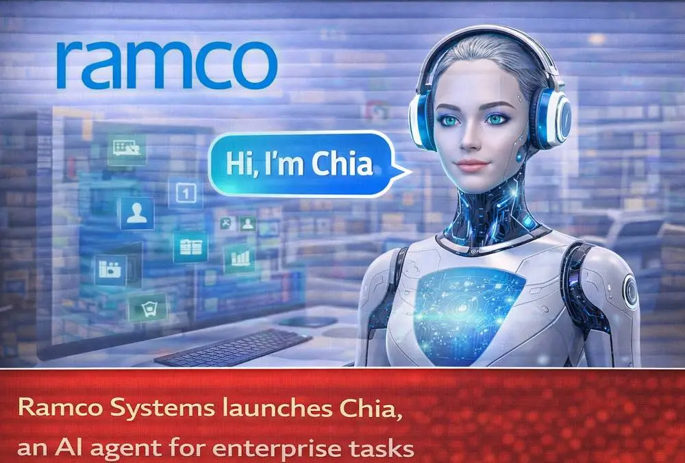 Promotional banner showing Ramco Systems’ AI agent Chia for enterprise tasks