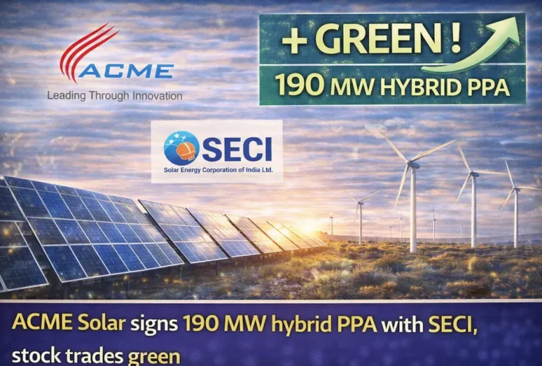 ACME Solar के शेयर में तेजी, SECI के साथ 190 MW हाइब्रिड PPA साइन करने के बाद। 