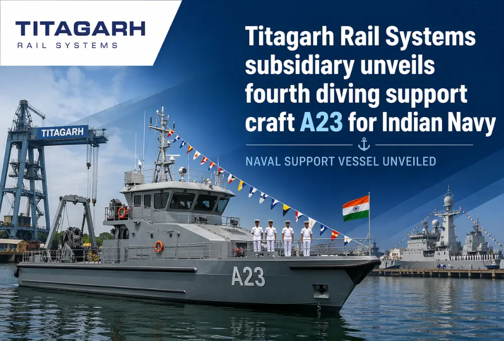 Titagarh Rail Systems unveils A23 diving support craft for Indian Navy