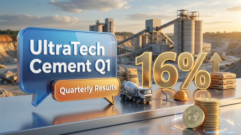 UltraTech Cement Q1 results FY27 reported 12% volume growth while realisation improved to 5,967 per tonne. Operational efficiency and demand signal firming.