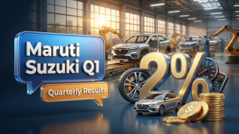 Maruti Suzuki Q1 results FY27 led Nifty 50 losers with a 2% slide as weak margins offset a net profit beat. Investors eye festive season volume growth trends.