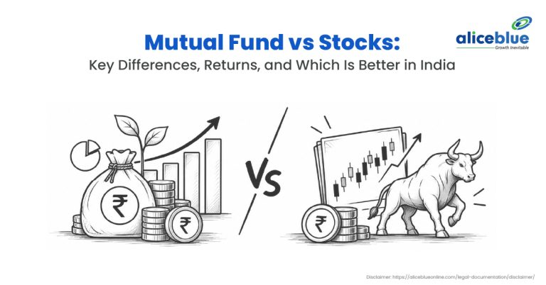 Doodle infographic comparing mutual funds and stocks on key differences returns and which is better in India
